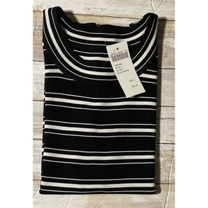 Chicos Design Black White Striped Sleeveless Knit Tank Top Womens Size 2(U.S 12)